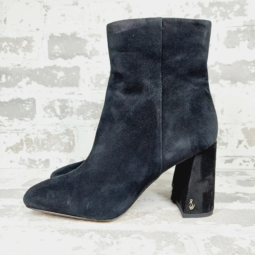Sam Edelman Codie Black Suede Leather Block Heel Ankle Boots M372 - Picture 1 of 12